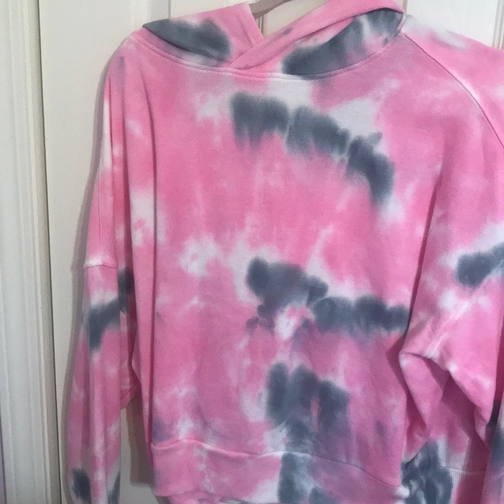 Pink gray and white tie dye sweatshirt crop